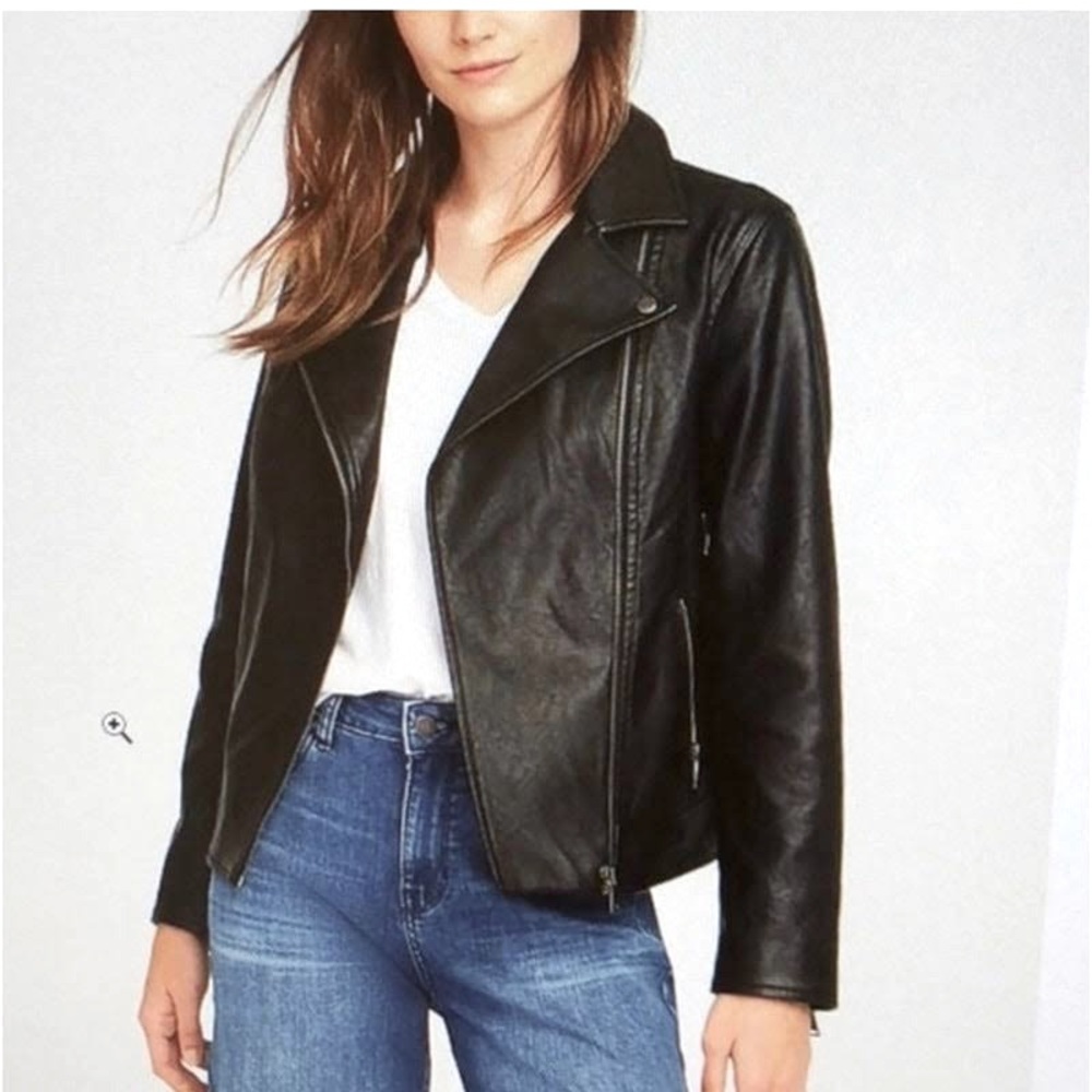 Old Navy Black Faux Leather Moto Asymmetric Zip Jacket Medium NWT